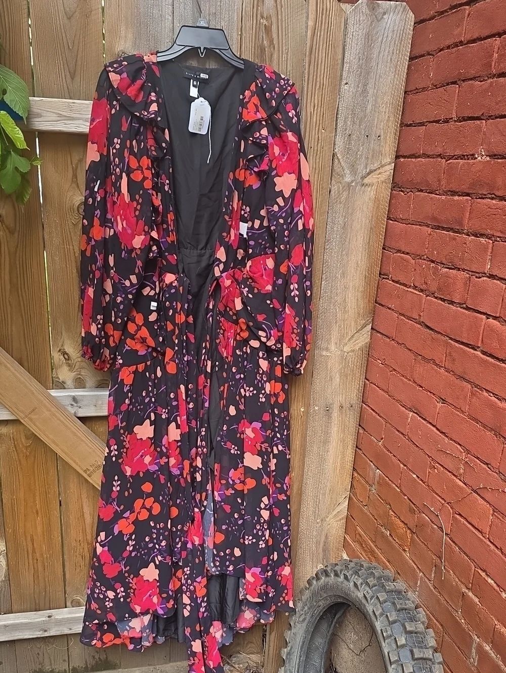 Black Maxi Dress with Pink & Red Floral Print